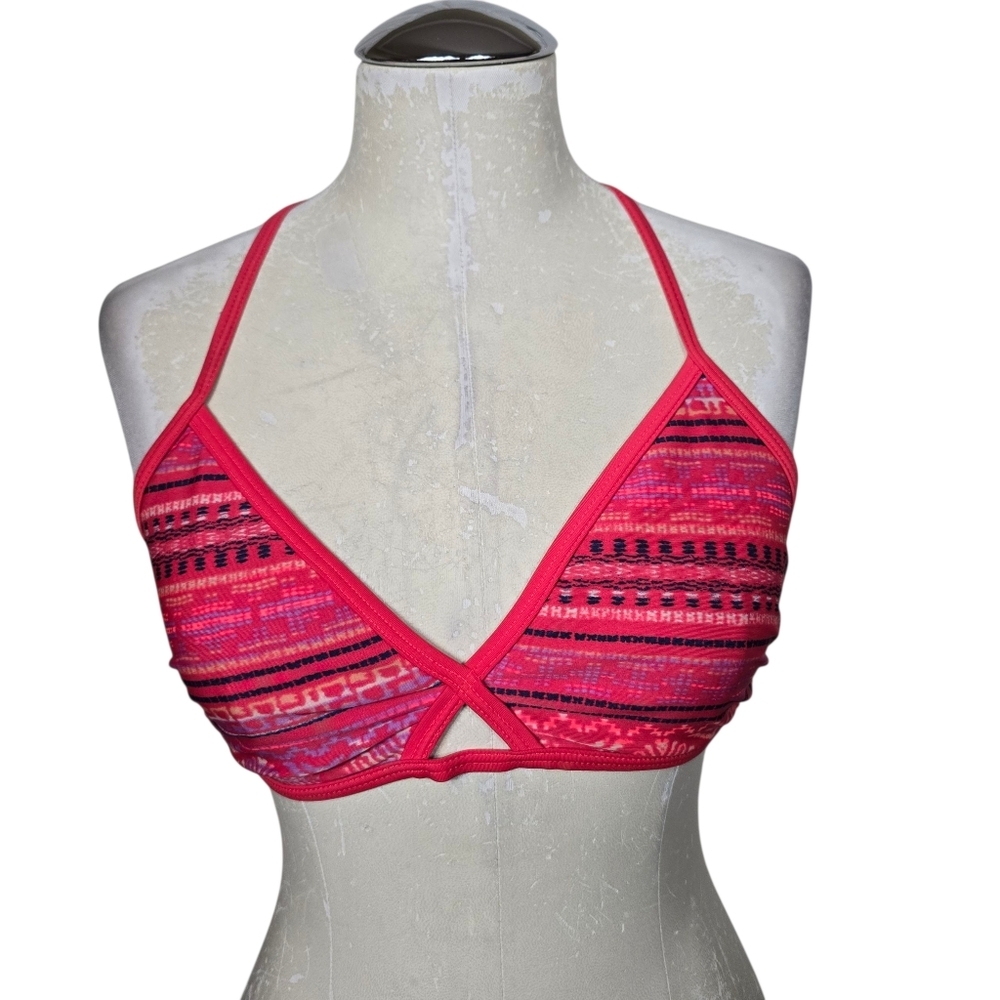 Hot Water Red Printed Halter Back Criss Cross Bikini Top Swimwear M